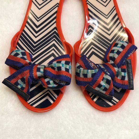Missoni Orange Red Bow Jelly Flat Peep Toe Sandal Women Size 40 Flawed - Picture 4 of 11
